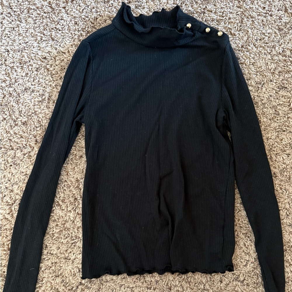 Janie and Jack Black Ribbed Long Sleeve Top